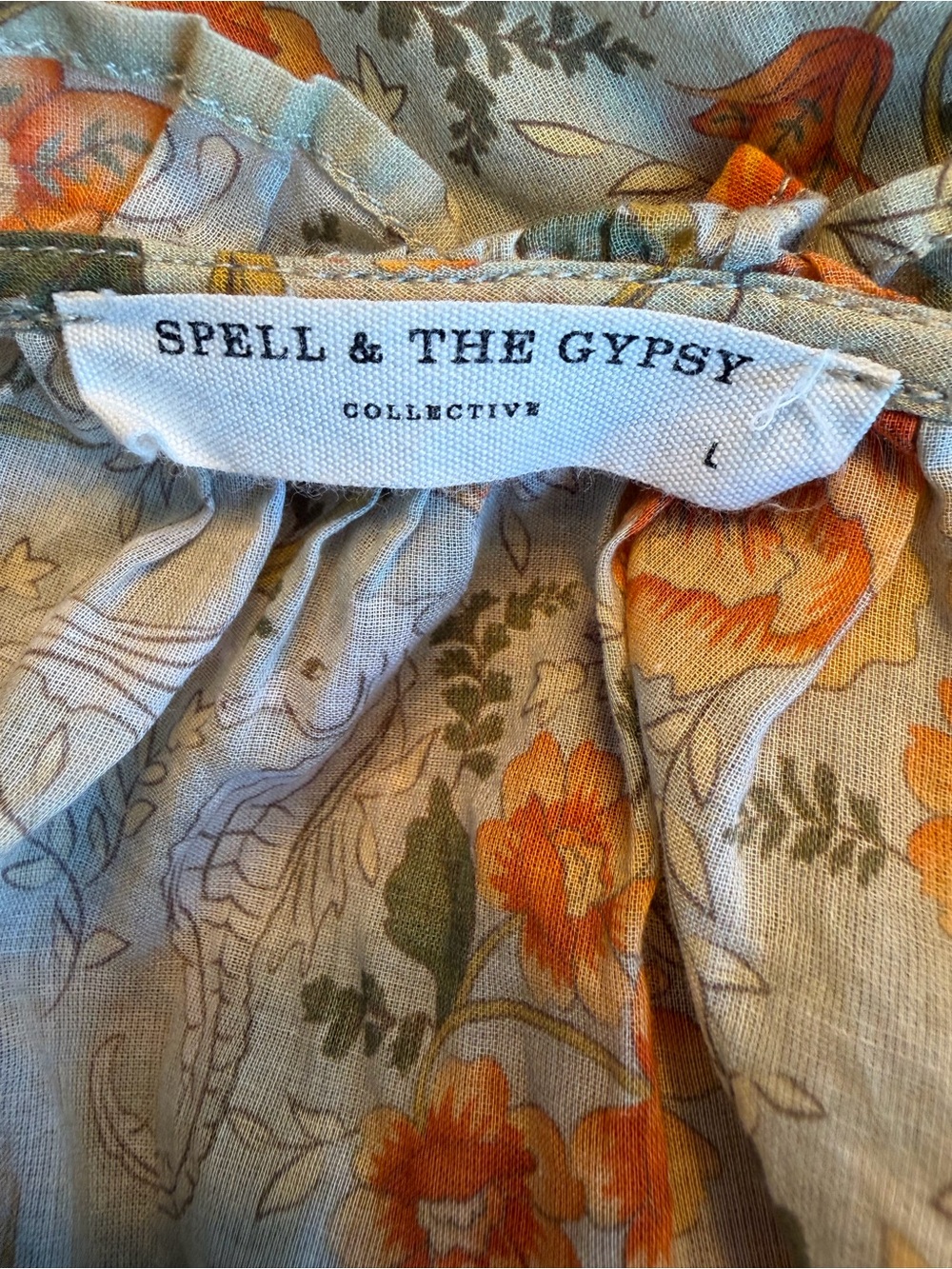 147~ Spell & The Gypsy Collective Boho Floral Peasant Top - Orange Floral Large - Picture 8 of 14
